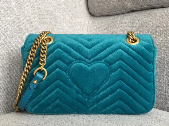 Gucci GG Marmont Velvet Shoulder Bag in Petrol Blue Velvet