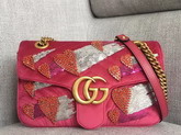 Gucci GG Marmont Velvet Shoulder Bag in Pink with Embroidered Sequins and Crystals