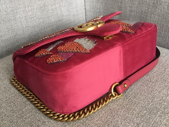 Gucci GG Marmont Velvet Shoulder Bag in Pink with Embroidered Sequins and Crystals