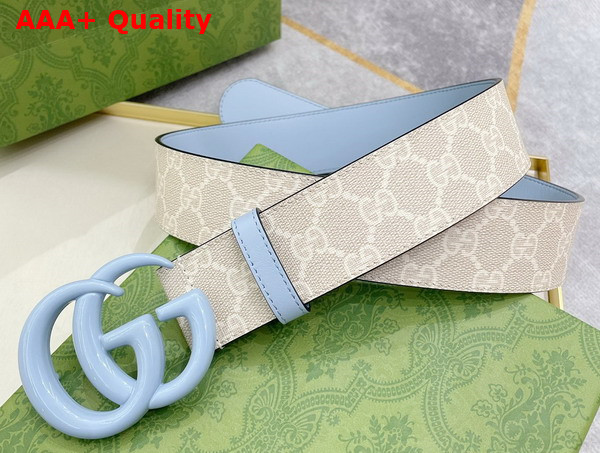 Gucci GG Marmont Wide Belt Beige and White GG Supreme Canvas with Pale Blue Leather Details 400593 Replica