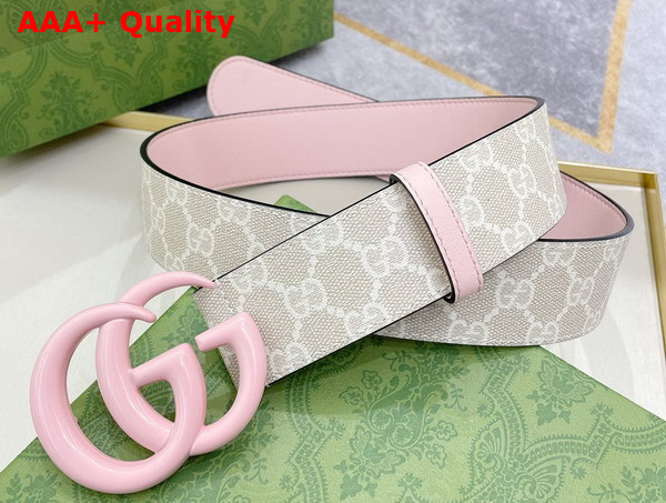 Gucci GG Marmont Wide Belt Beige and White GG Supreme Canvas with Pale Pink Leather Details 400593 Replica