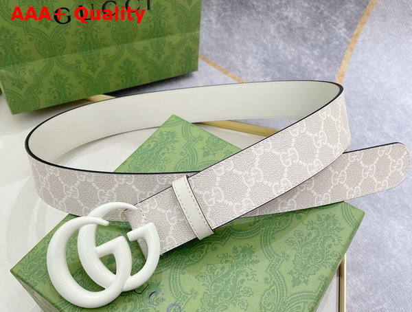 Gucci GG Marmont Wide Belt Beige and White GG Supreme Canvas with White Leather Details 400593 Replica