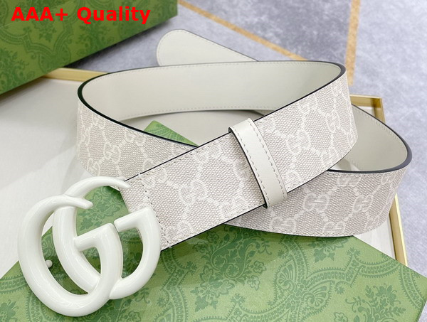 Gucci GG Marmont Wide Belt Beige and White GG Supreme Canvas with White Leather Details 400593 Replica