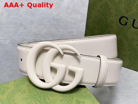 Gucci GG Marmont Wide Belt White Leather White Resin Hardware 400593 Replica