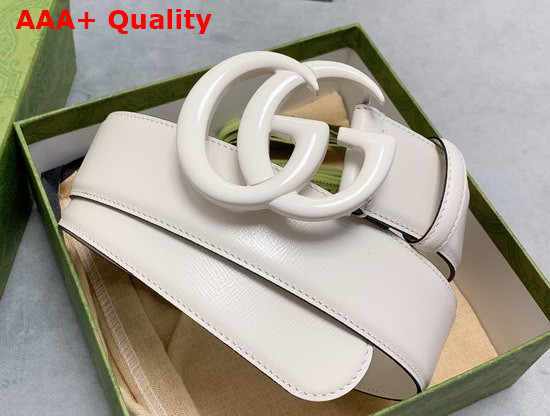 Gucci GG Marmont Wide Belt White Leather White Resin Hardware 400593 Replica