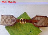 Gucci GG Marmont Wide Belt in Beige and Ebony GG Supreme Canvas and Brown Leather Trim 699752 Replica