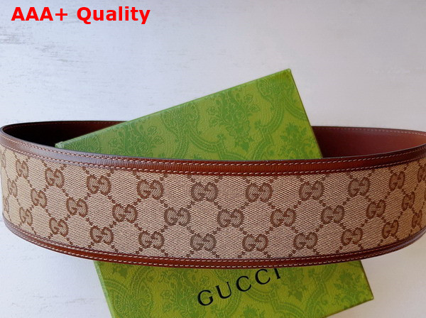 Gucci GG Marmont Wide Belt in Beige and Ebony GG Supreme Canvas and Brown Leather Trim 699752 Replica