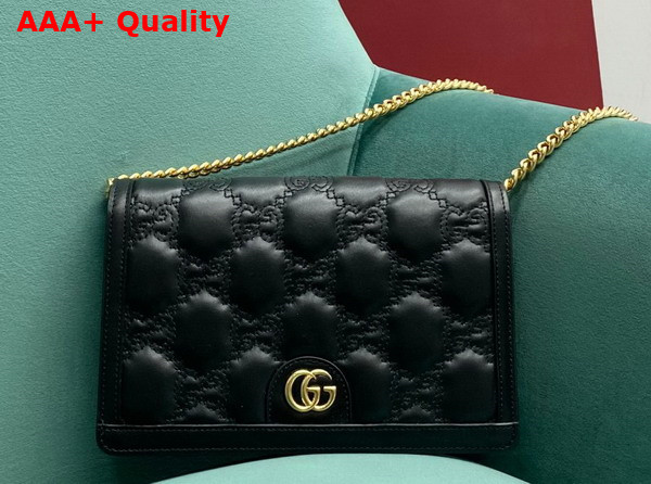 Gucci GG Matelasse Chain Wallet in Black GG Matelasse Leather Leather 723787 Replica