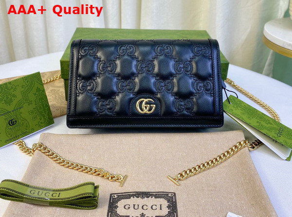 Gucci GG Matelasse Chain Wallet in Black Leather 723787 Replica