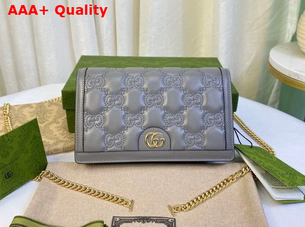 Gucci GG Matelasse Chain Wallet in Light Grey Leather 723787 Replica