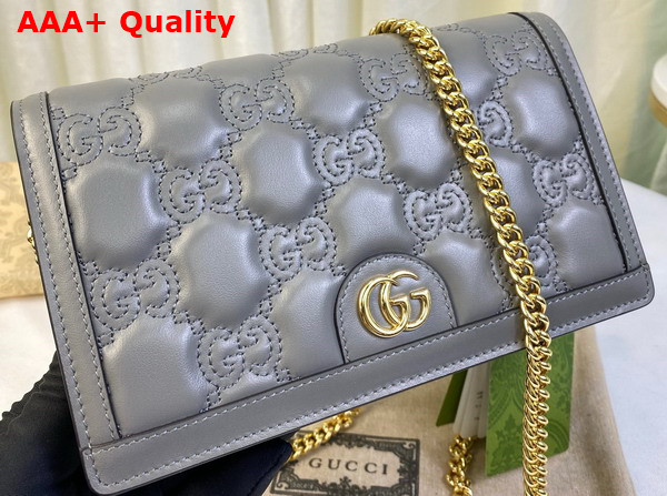 Gucci GG Matelasse Chain Wallet in Light Grey Leather 723787 Replica