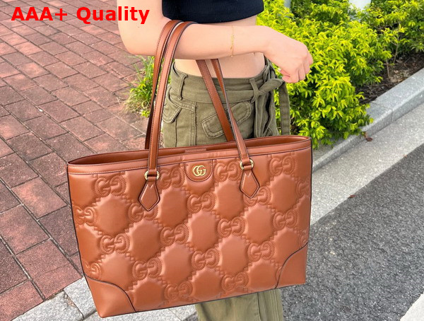 Gucci GG Matelasse Leather Medium Tote in Light Brown 631685 Replica