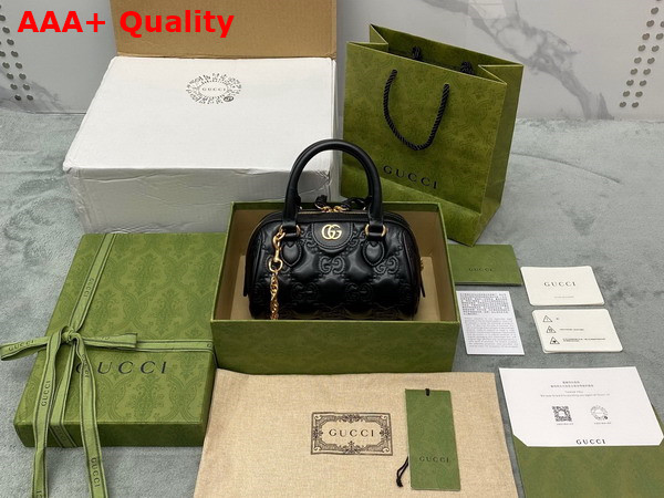 Gucci GG Matelasse Leather Top Handle Bag in Black Leather 702251 Replica