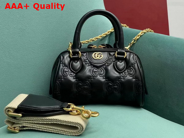 Gucci GG Matelasse Leather Top Handle Bag in Black Leather 702251 Replica