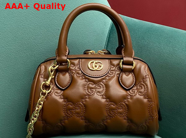 Gucci GG Matelasse Leather Top Handle Bag in Brown Leather 702251 Replica