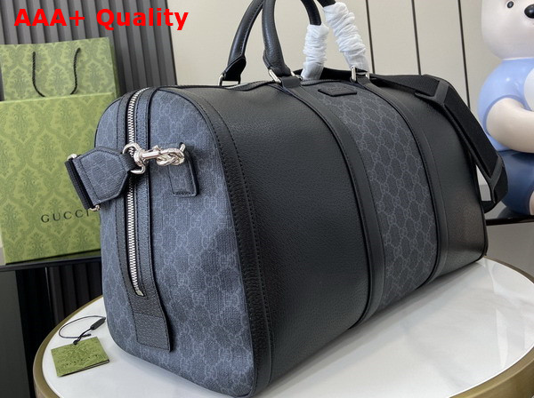 Gucci GG Medium Duffle Bag in Black GG Supreme Canvas with Black Leather Trim 795458 Replica