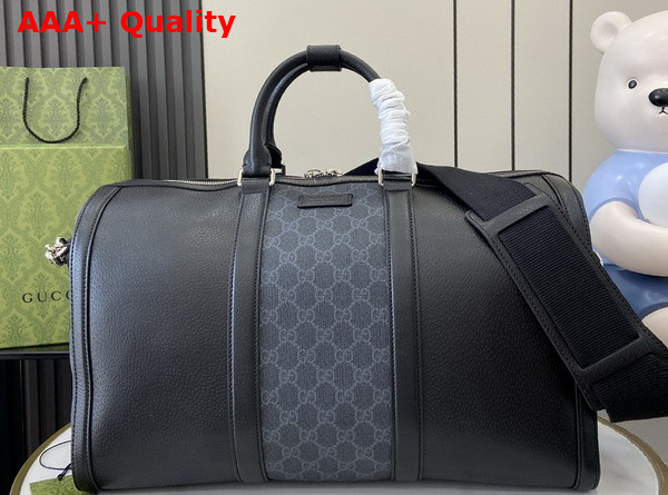 Gucci GG Medium Duffle Bag in Black GG Supreme Canvas with Black Leather Trim 795458 Replica