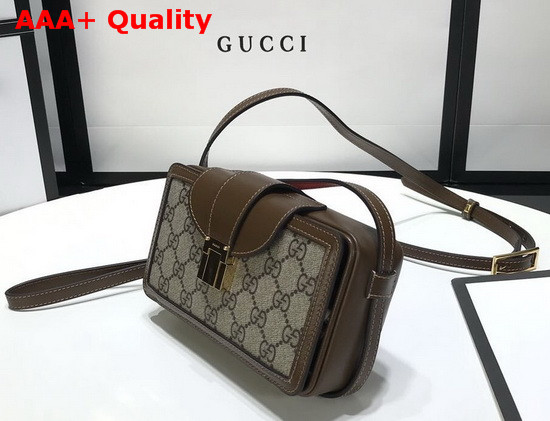 Gucci GG Mini Bag with Clasp Closure Beige and Ebony GG Supreme Canvas 614368 Replica