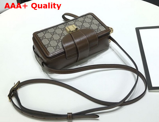 Gucci GG Mini Bag with Clasp Closure Beige and Ebony GG Supreme Canvas 614368 Replica