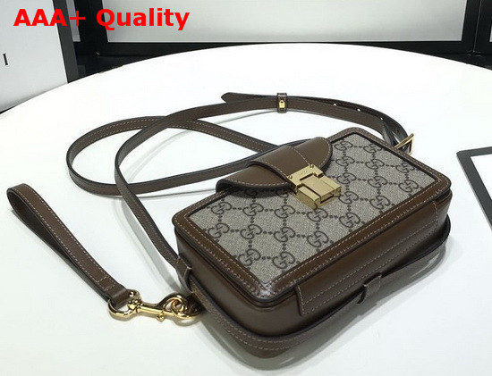 Gucci GG Mini Bag with Clasp Closure Beige and Ebony GG Supreme Canvas 614368 Replica