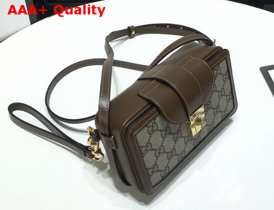 Gucci GG Mini Bag with Clasp Closure Beige and Ebony GG Supreme Canvas 614368 Replica