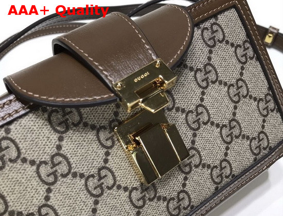 Gucci GG Mini Bag with Clasp Closure Beige and Ebony GG Supreme Canvas 614368 Replica