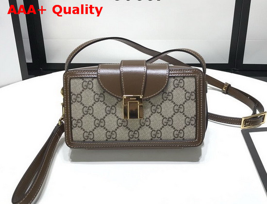 Gucci GG Mini Bag with Clasp Closure Beige and Ebony GG Supreme Canvas 614368 Replica