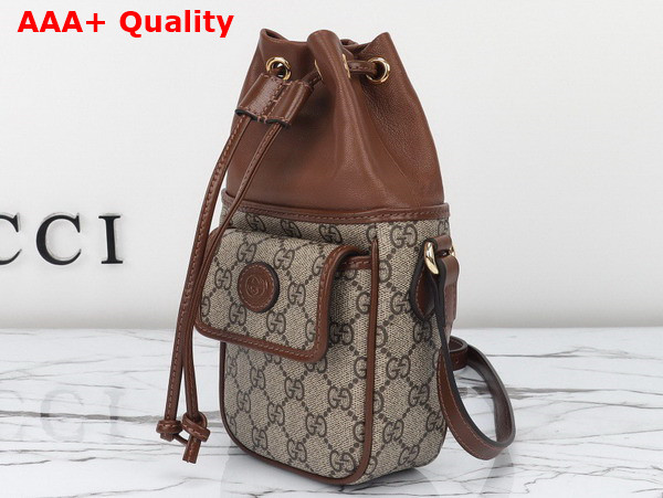 Gucci GG Mini Bucket Bag with Interlocking G in Beige and Ebony GG Supreme Canvas 746303 Replica