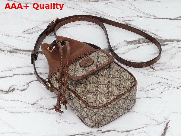 Gucci GG Mini Bucket Bag with Interlocking G in Beige and Ebony GG Supreme Canvas 746303 Replica