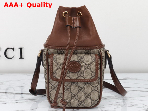 Gucci GG Mini Bucket Bag with Interlocking G in Beige and Ebony GG Supreme Canvas 746303 Replica