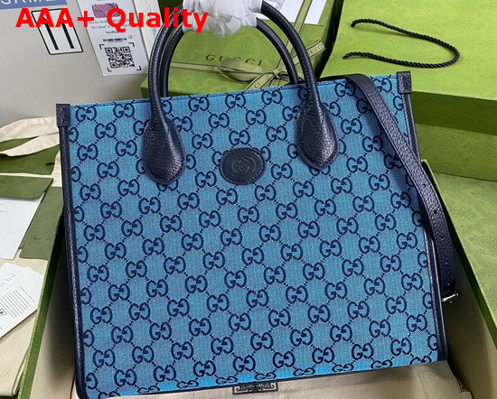 Gucci GG Multicolour Large Tote Bag Light Blue and Blue Canvas 659980 Replica