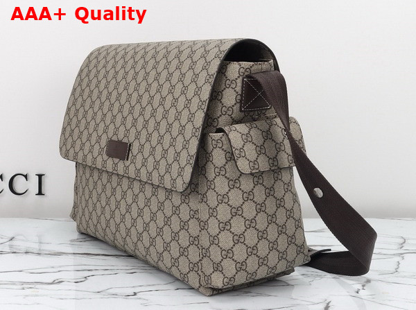 Gucci GG Plus Diaper Bag in Beige and Ebony GG Supreme with Brown Leather Trim 211131 Replica