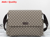 Gucci GG Plus Diaper Bag in Beige and Ebony GG Supreme with Brown Leather Trim 211131 Replica