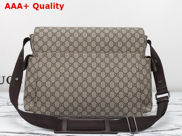 Gucci GG Plus Diaper Bag in Beige and Ebony GG Supreme with Brown Leather Trim 211131 Replica