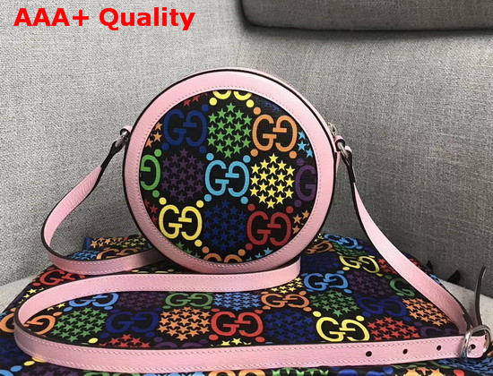 Gucci GG Psychedelic Round Shoulder Bag GG Psychedelic Supreme Canvas and Pink Leather Trim 603938 Replica