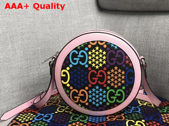 Gucci GG Psychedelic Round Shoulder Bag GG Psychedelic Supreme Canvas and Pink Leather Trim 603938 Replica