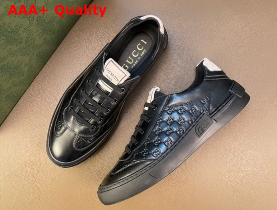 Gucci GG Signature Leather Sneaker in Black for Men Replica