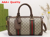 Gucci GG Small Duffle Bag with Web in Beige and Ebony GG Supreme Canvas 645017 Replica