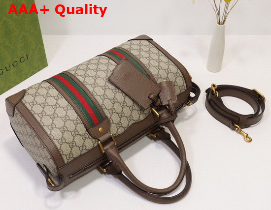 Gucci GG Small Duffle Bag with Web in Beige and Ebony GG Supreme Canvas 645017 Replica