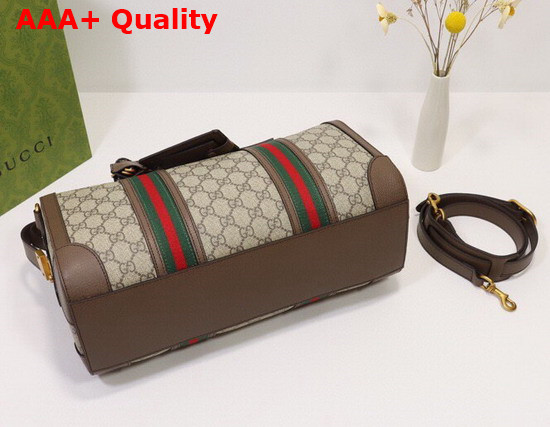 Gucci GG Small Duffle Bag with Web in Beige and Ebony GG Supreme Canvas 645017 Replica