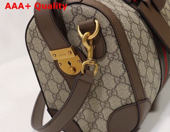 Gucci GG Small Duffle Bag with Web in Beige and Ebony GG Supreme Canvas 645017 Replica