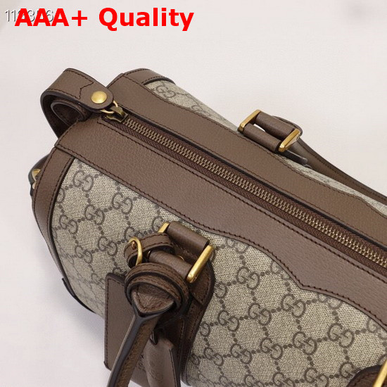 Gucci GG Small Duffle Bag with Web in Beige and Ebony GG Supreme Canvas 645017 Replica