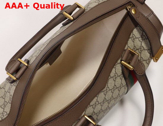 Gucci GG Small Duffle Bag with Web in Beige and Ebony GG Supreme Canvas 645017 Replica