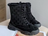 Gucci GG Suede Ankle Boot in Black with Shearling Sheepskin Lining