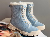 Gucci GG Suede Ankle Boot in Blue with Shearling Sheepskin Lining