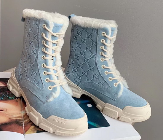 Gucci GG Suede Ankle Boot in Blue with Shearling Sheepskin Lining