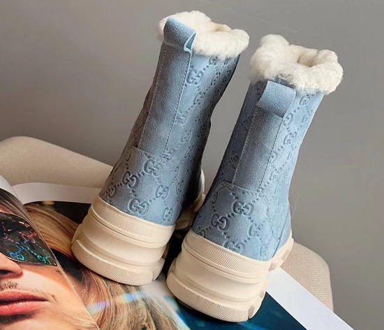 Gucci GG Suede Ankle Boot in Blue with Shearling Sheepskin Lining