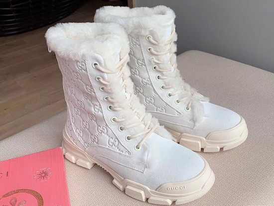 Gucci GG Suede Ankle Boot in White with Shearling Sheepskin Lining