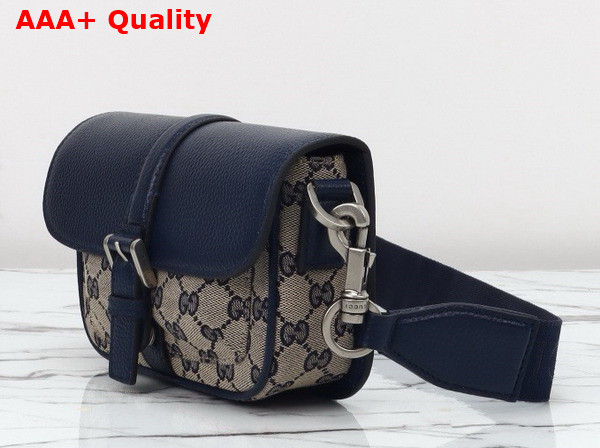 Gucci GG Super Mini Bag in Beige and Blue Original GG Canvas and Dark Blue Leather 795213 Replica