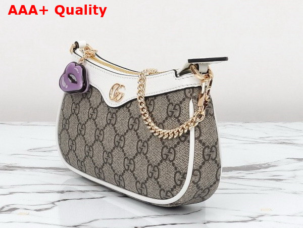 Gucci GG Super Mini Shoulder Bag with Charm in Beige and Ebony GG Supreme Canvas 784732 Replica